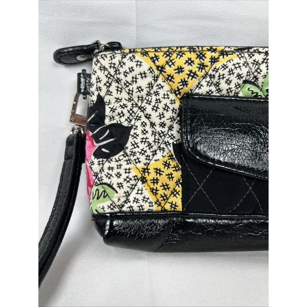 Vera Bradley Patchwork Collection Clutch Wristlet Black Floral Pink Flowers - Picture 4 of 14